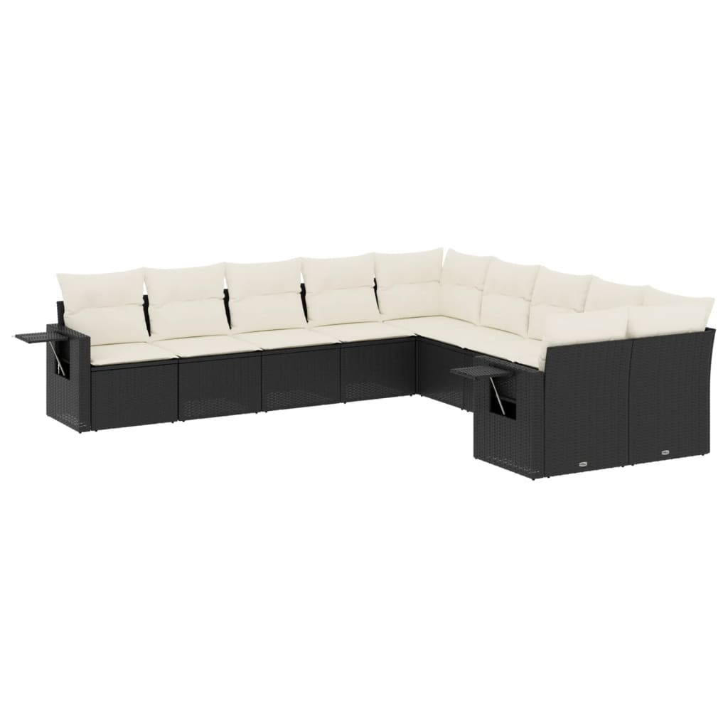 10 részes fekete polyrattan kerti ülőgarnitúra párnákkal (3253043)