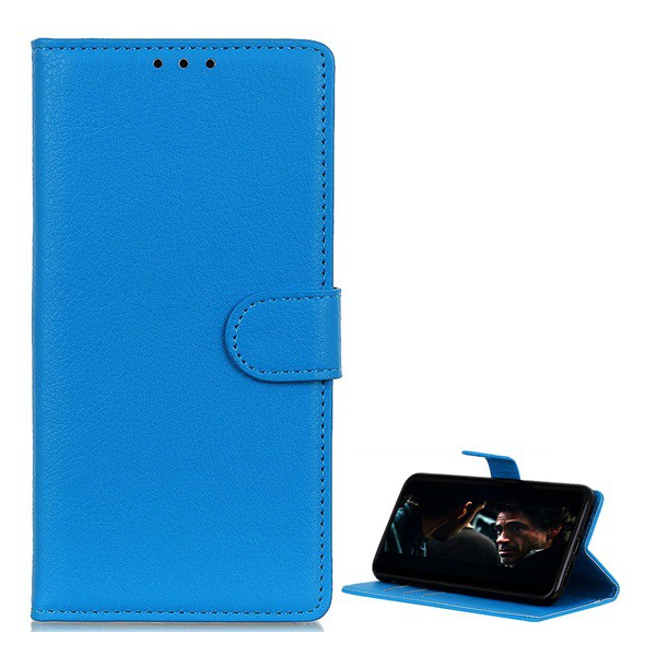 Tok álló, bőr hatású (FLIP, oldalra nyíló, asztali tartó funkció, prémium) VILÁGOSKÉK [Samsung Galaxy A21 (SM-A210F)] (5996457935840)