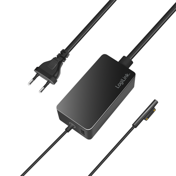 Захранване 220V LOGILINK, за Microsoft Surface, съвместимо с Pro и Laptop/Go/Book, 65W, USB 5V/4A, 1.5m, черно