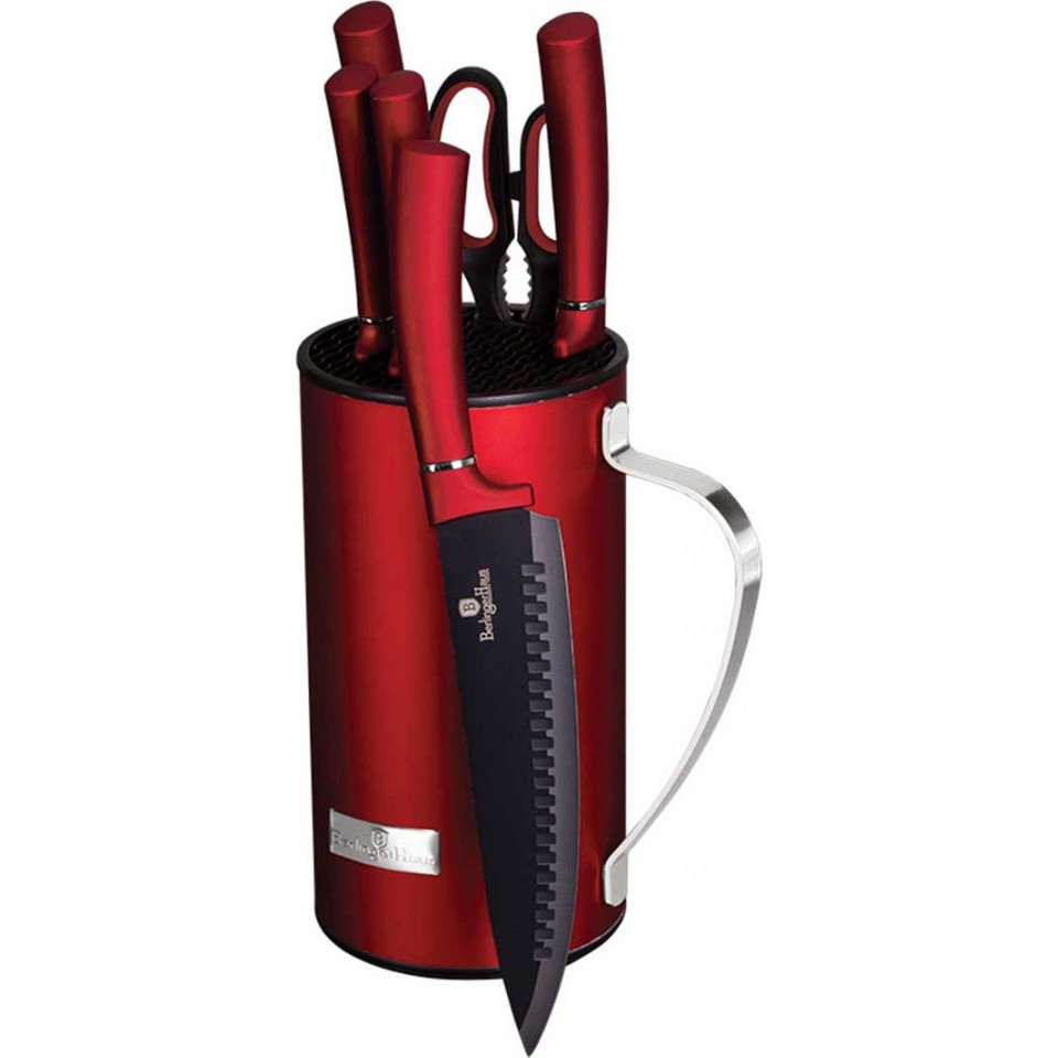 BerlingerHaus BH/2480 Matte Black Collection 7 Részes Késkészlet - Rozsdamentes Acél Állvánnyal, Rozsdamentes Acél, Matt Fekete (BH-2582 Kinghoff)