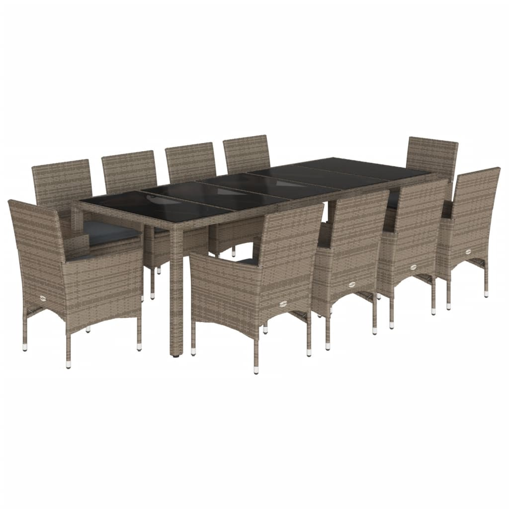 11 részes szürke polyrattan/üveg kerti ülőgarnitúra párnákkal (3278592)