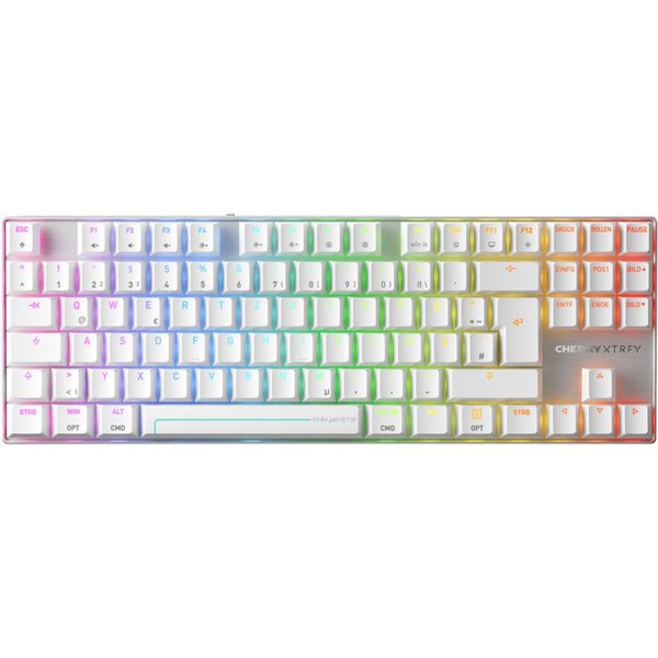 CHERRY MX 8.2 Pro TMR Wireless tastatur Spil USB + RF Wireless + Bluetooth QWERTZ Tysk Sølv, Hvid