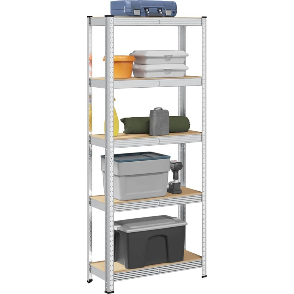 5 szintes ezüstszínű acél és szerelt fa tárolópolc (4016938)