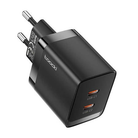 Toocki GaN мрежово зарядно, бързо зареждане, 2 x USB-C, 40 W, черно