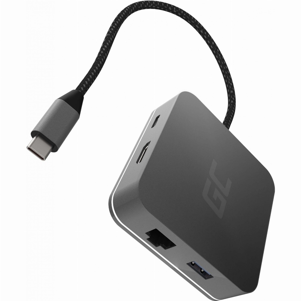 HUB 6Port Green Cell 3xUSB3.0 HDMI 4K 60Hz USB-C Ethernet Grey (AK61)