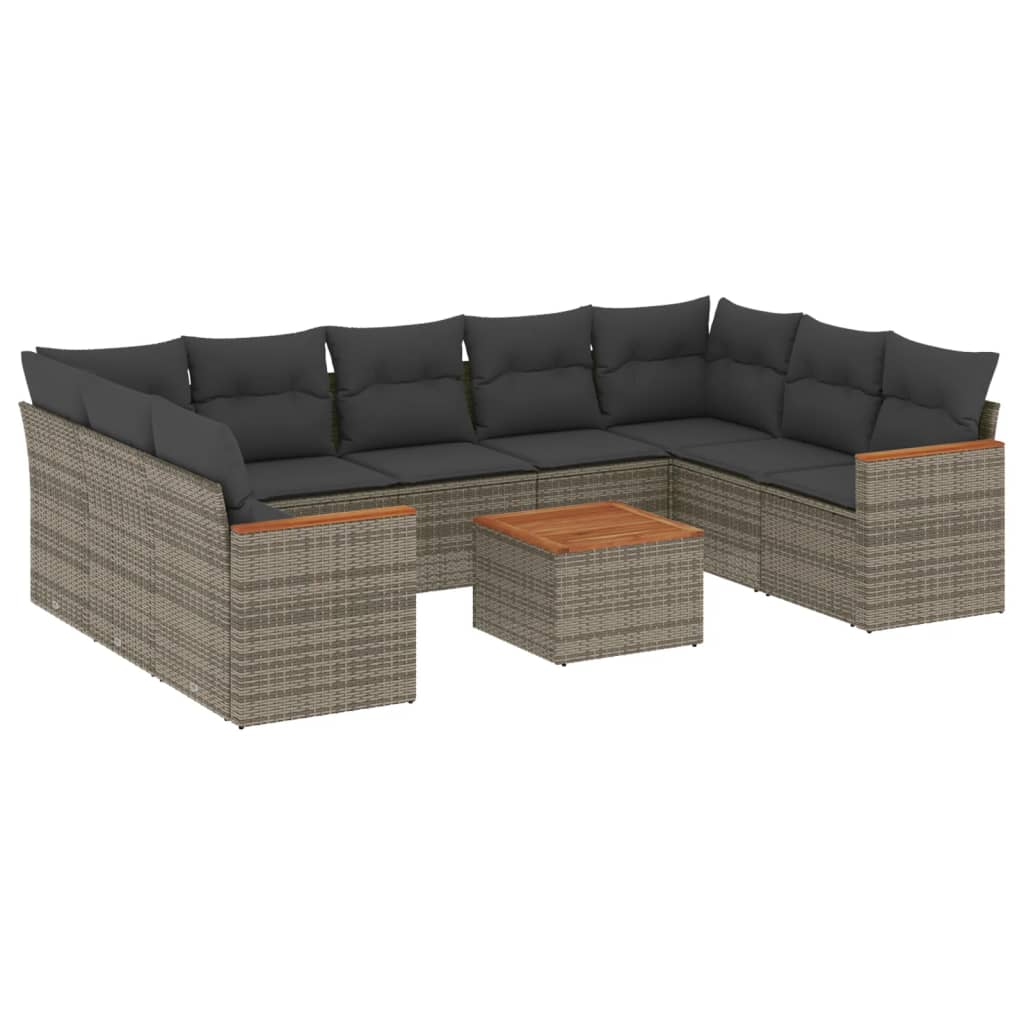 10 részes szürke polyrattan kerti ülőgarnitúra párnákkal (3258686)