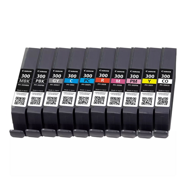 Canon PFI-300 blækpatron 10 stk Original Sort, Blå, Blå, Grå, Magenta, Foto sort, Foto magenta, Rød, Gul