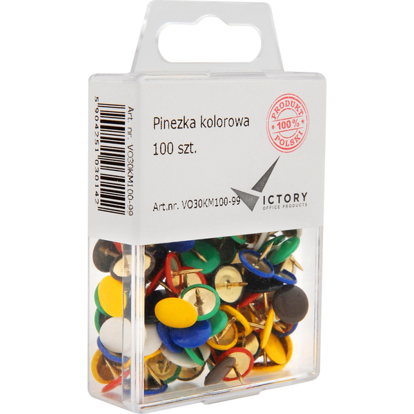  Victory Office Product PINEZKI VICTORY OFFICE MIX KOLORÓW 100 SZT. POJEMNIK PLASTIKOWY ZAWIESZANY