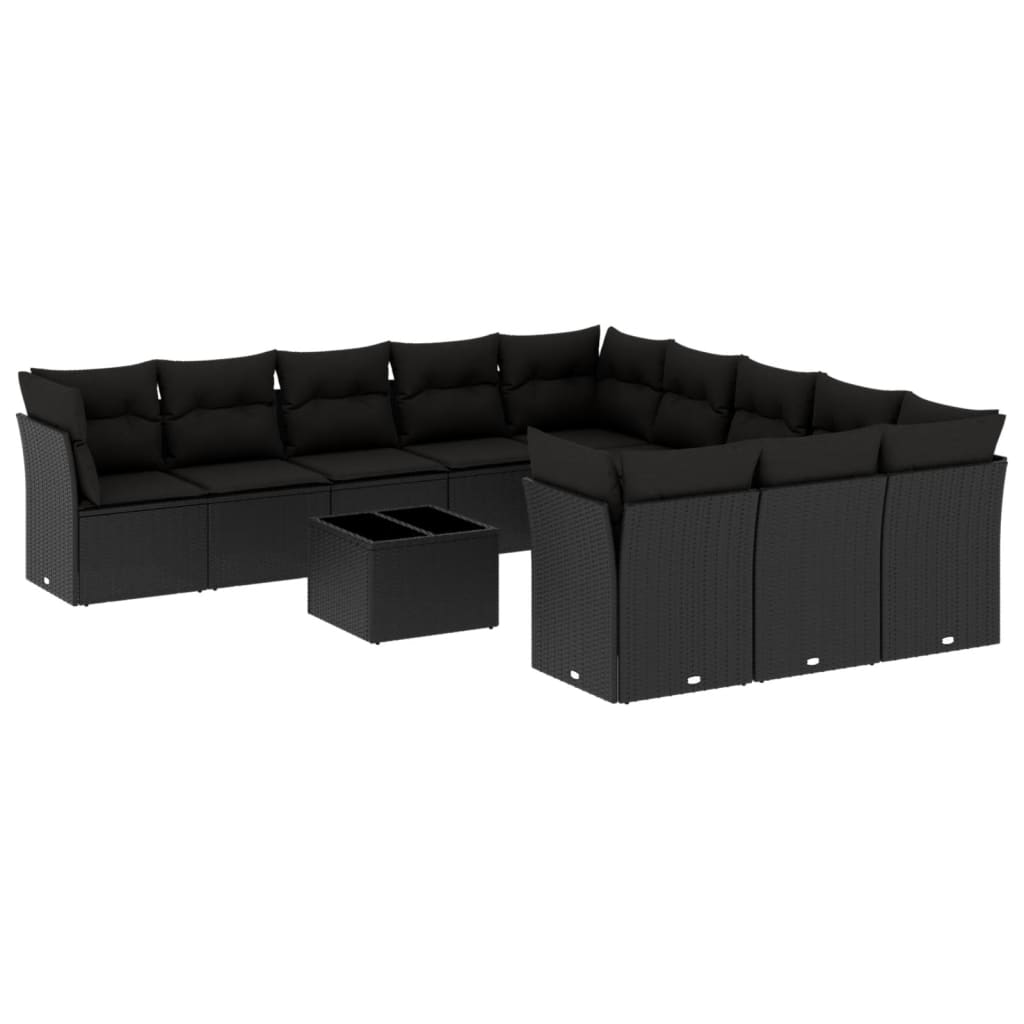 12 részes fekete polyrattan kerti ülőgarnitúra párnákkal (3218415)