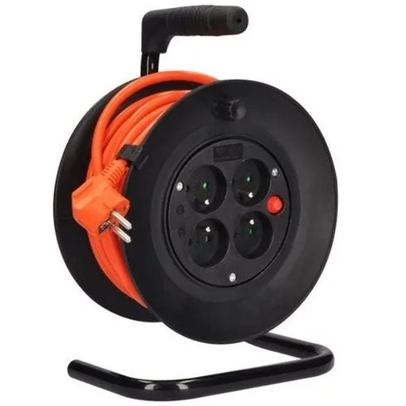 Solight hosszabbító vezeték dobon, 4 aljzat, 15m, narancssárga kábel, 3x 1,5mm2 (PB23O)