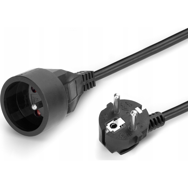 PRZEDŁUŻACZ SIECIOWY JEDNOGNIAZDOWY OGRODOWY SZNUR 5M CZARNY 16A 230V IP20