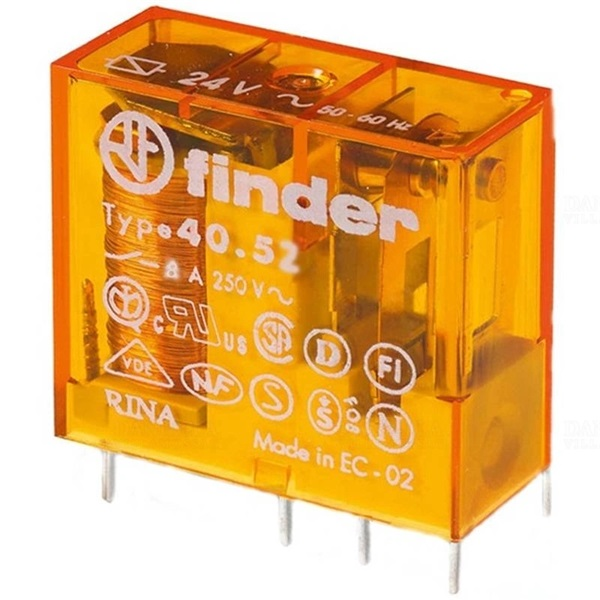 Finder 40.52.8.230.0000 NYÁK/dugasz 8A 2-v 230VAC monostabil IP20 miniatűr relé (405282300000)