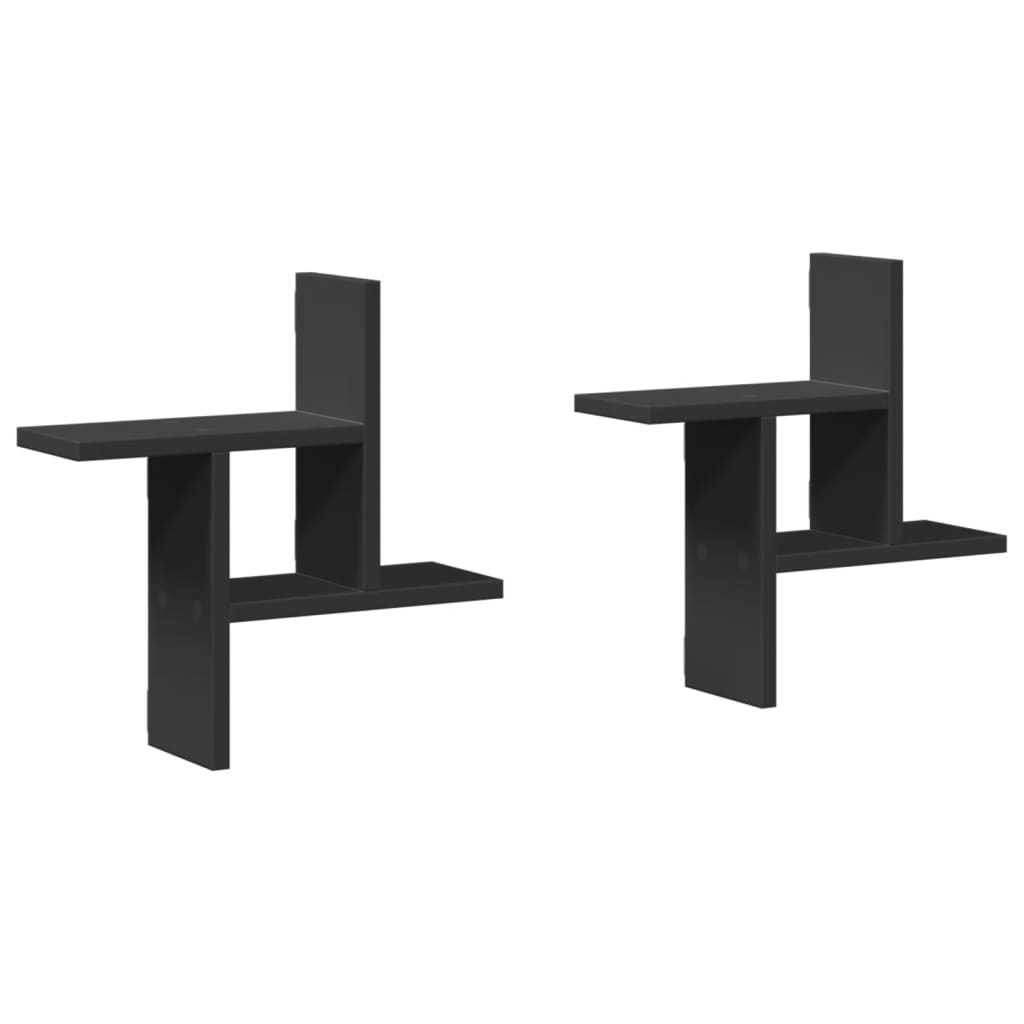 2 db fekete szerelt fa fali polc 38 x 12 x 38 cm (853246)