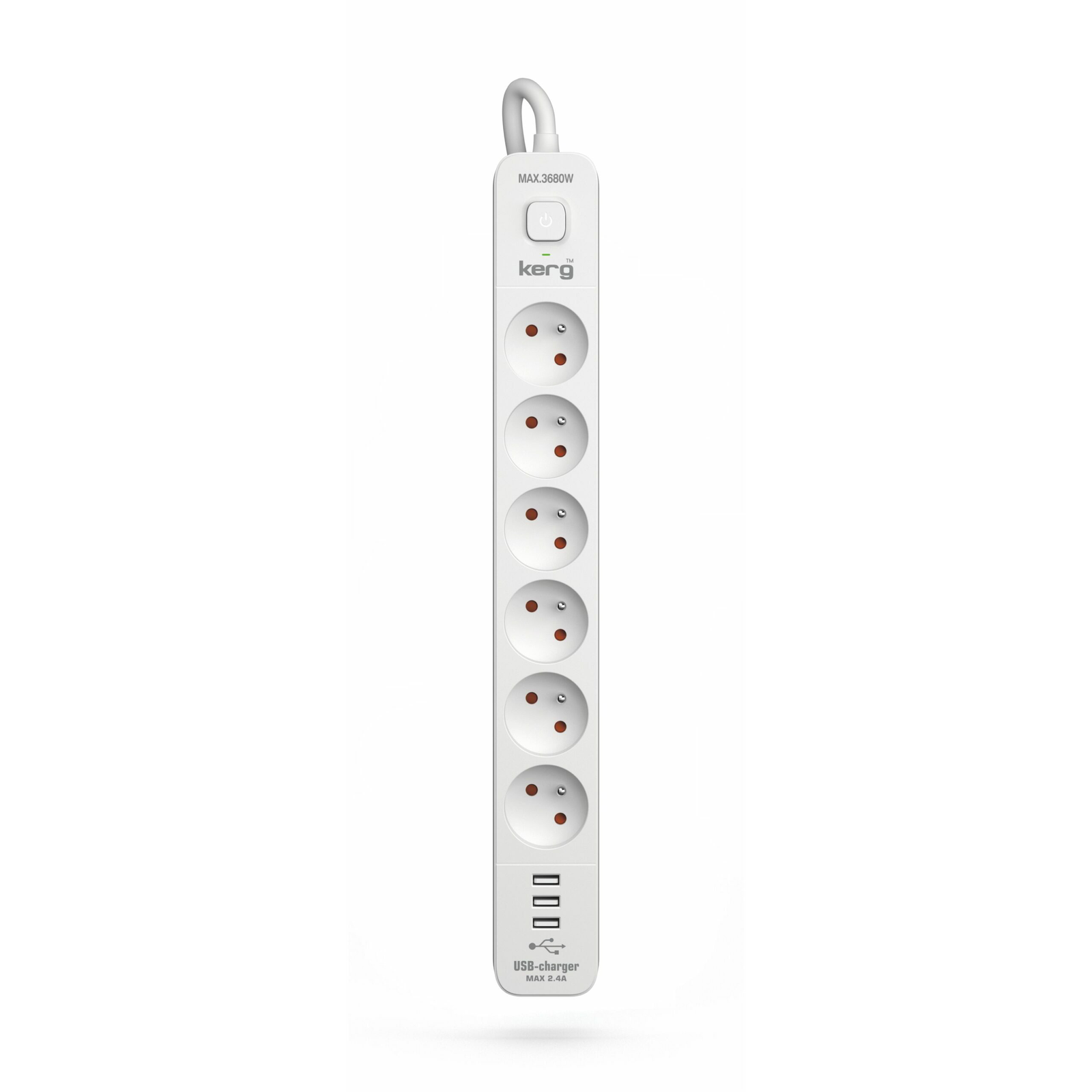 Kerg M02597 Túlfeszültségvédő Elosztó 6 aljzatos 3xUSB-A 16A 1,5m - Fehér (M02597)