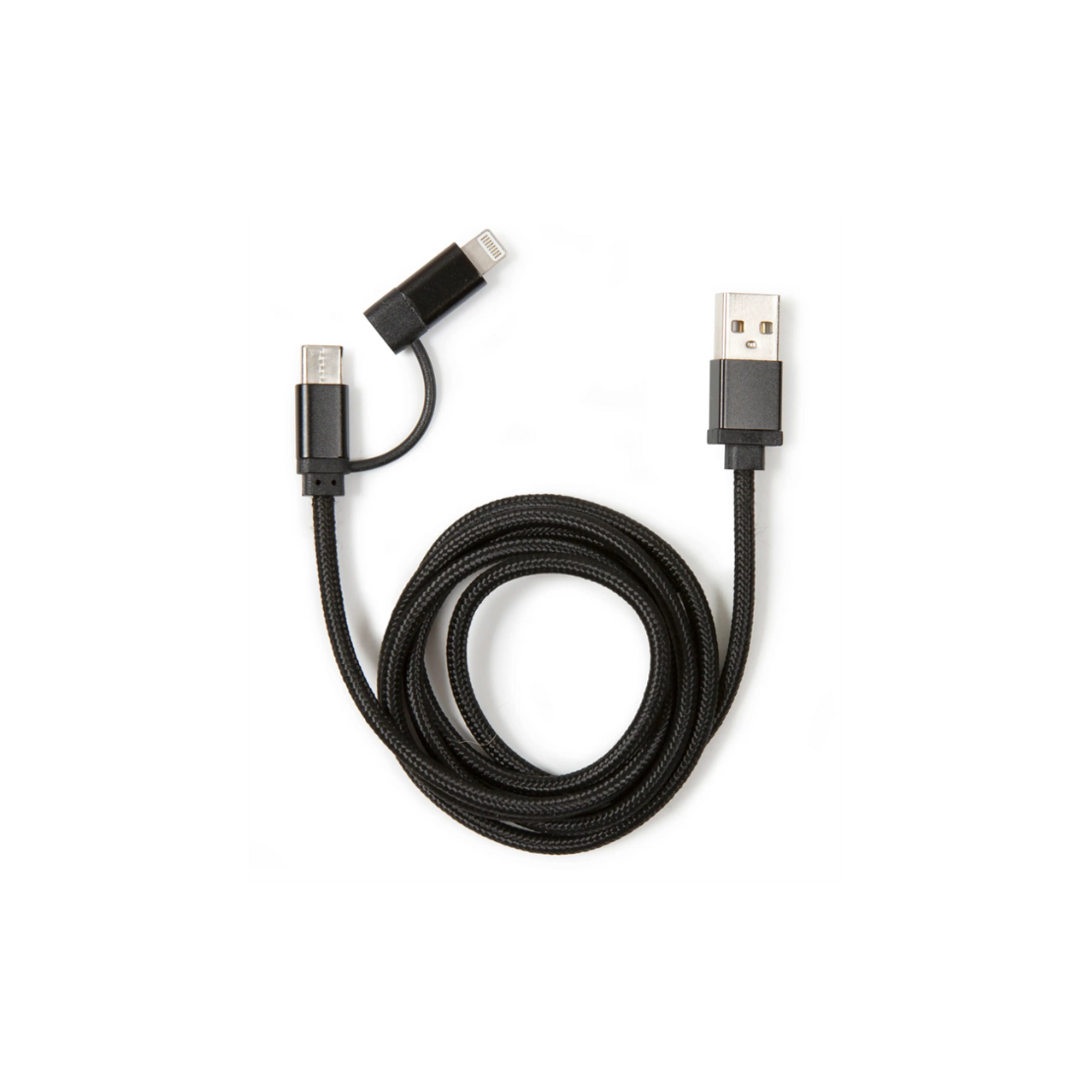 Kikkerland US237-SI fonott USB-A apa - USB-C/Lightning apa 2.0 Adat és töltő kábel 1m - Fekete (US237-BK)
