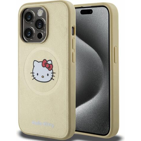 Hello Kitty MagSafe Kitty Head iPhone 15 Pro Max Keménykeretes bőr telefon tok - Gold (HKHMP15XPGHCKD)