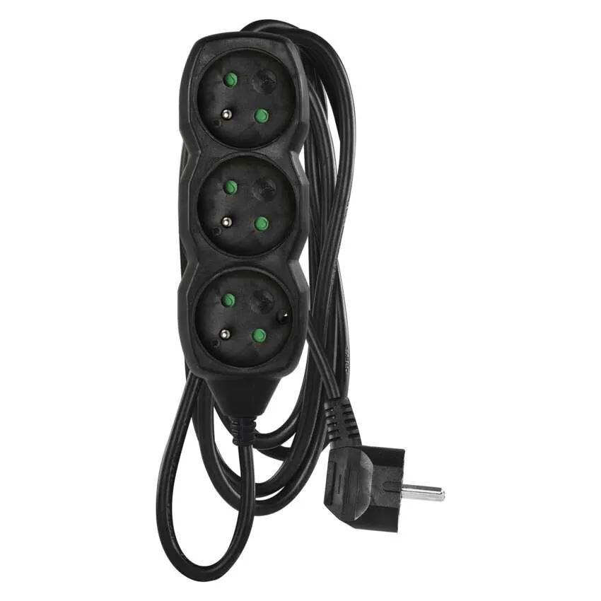 EMOS PC0313 elosztó 3 francia aljzat 3m fekete (1902230300) (emos1902230300)