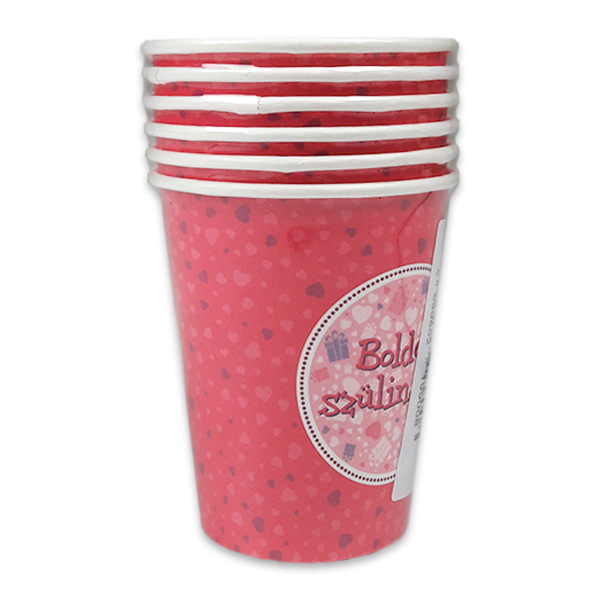 Papírpohár - "Boldog Születésnapot!" Pink (6 db) (FUN003)