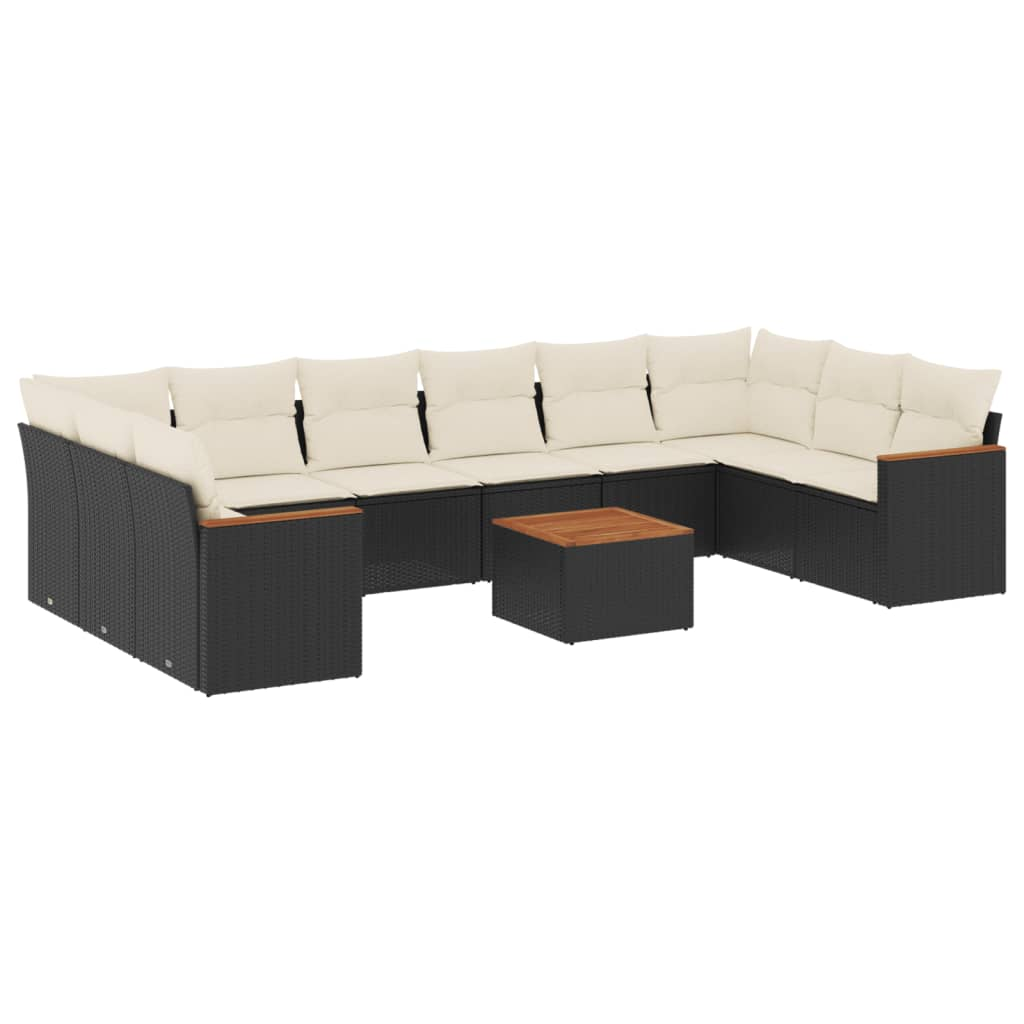 11 részes fekete polyrattan kerti ülőgarnitúra párnákkal (3258731)