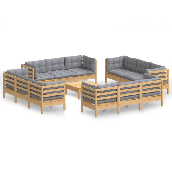 Градински Лаундж Комплект vidaXL, Дърво, Сив, 63,5 x 63,5 x 62,5 см,13 бр