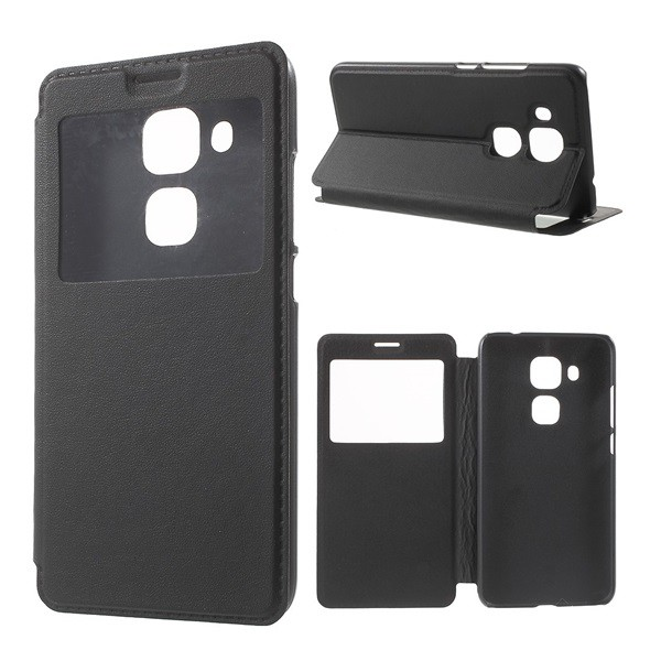 Tok álló, bőr hatású (FLIP, oldalra nyíló, asztali tartó funkció, hívószámkijelzés, Window) FEKETE [Huawei Nova Plus] (5996457686902)
