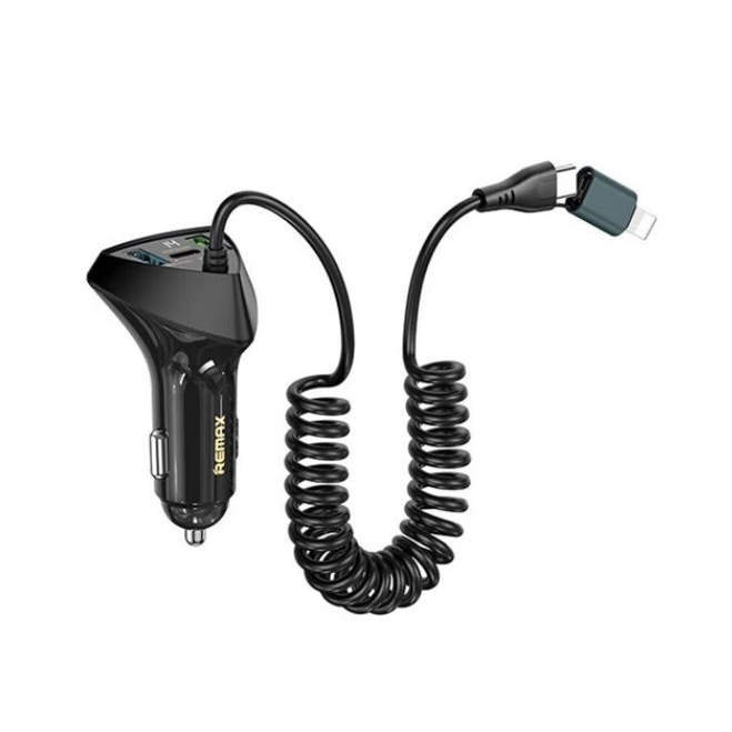 Remax RCC328 autós töltő 2x USB-A - USB-C / lightning kábel 75W fekete (RCC328)