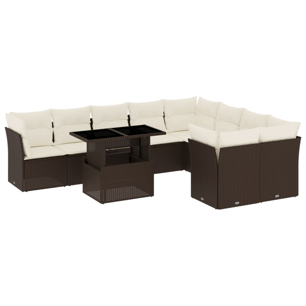 10 részes barna polyrattan kerti ülőgarnitúra párnákkal (3266843)