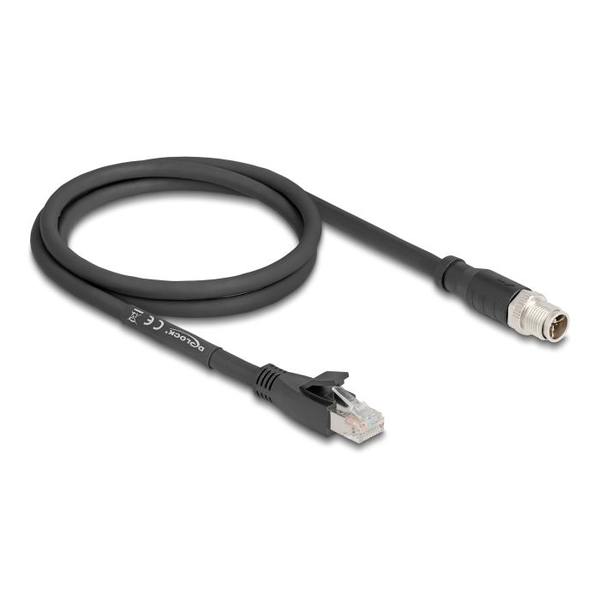 Delock M12 Kabel X-kodiert 8 Pin Stecker zu RJ45 Stecker Cat.5e S/FTP flexibel 1 m schwarz