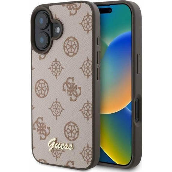 Guess Peony Script Apple iPhone 16 MagSafe kompatibilis hátlap tok, barna GUHMP16SPGPYSW (GUE3574)