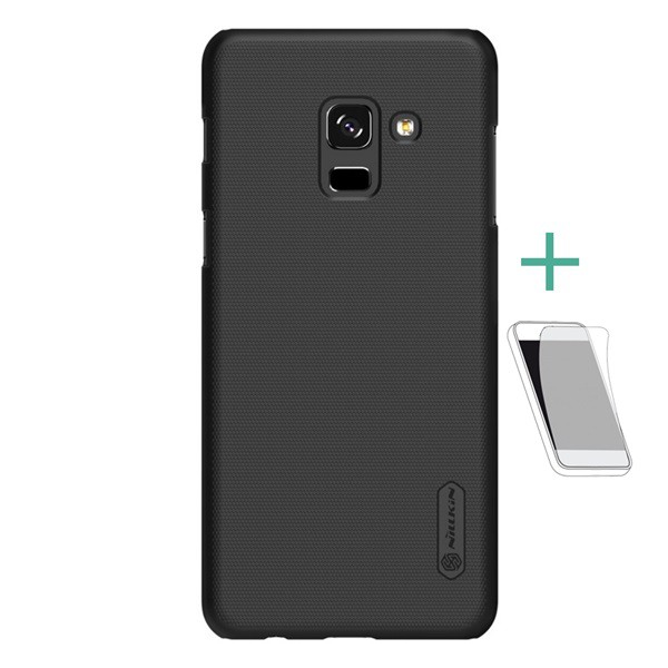 NILLKIN SUPER FROSTED műanyag telefonvédő (gumírozott, érdes felület + képernyővédő fólia) FEKETE [Samsung Galaxy A8 Plus (2018) SM-A730F] (5996457742691)
