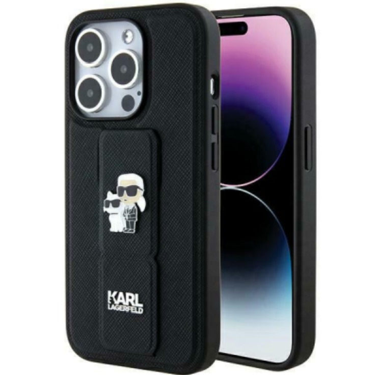 Karl Lagerfeld Saffiano Karl&Choupette Pins Apple iPhone 13 Pro/13 Tok - Fekete (KLHCP13LGSAKCPK)