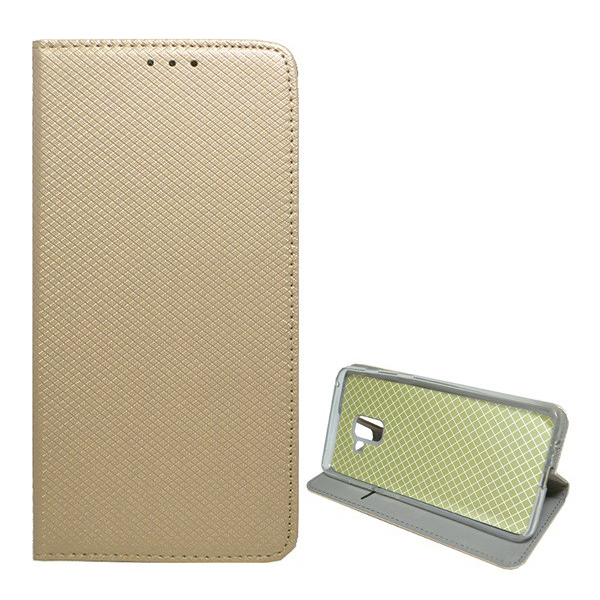 Tok álló, bőr hatású (FLIP, oldalra nyíló, asztali tartó funkció, rombusz minta) ARANY [Samsung Galaxy A8 Plus (2018) SM-A730F] (5996457747559)