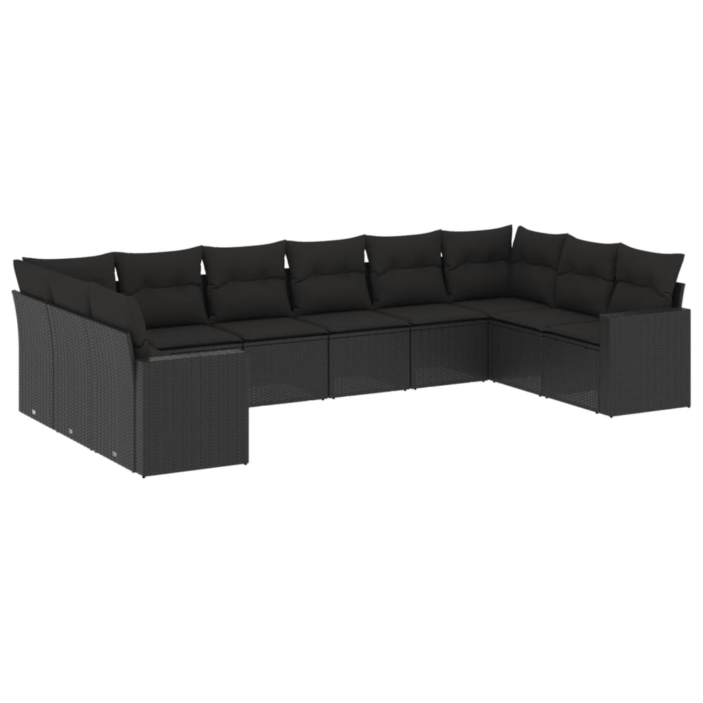 10 részes fekete polyrattan kerti ülőgarnitúra párnákkal (3219455)