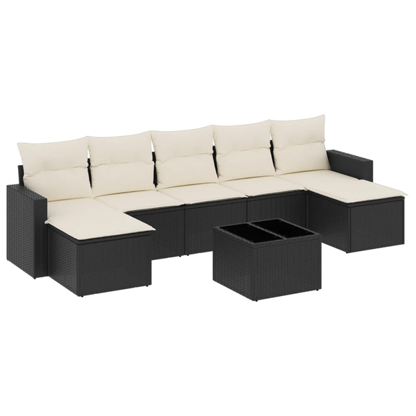 Set mobilier de grădină cu perne, 8 piese, negru, poliratan