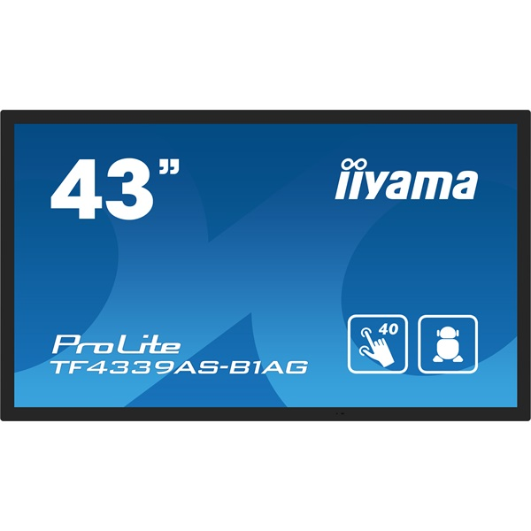 iiyama TF4339AS-B1AG skilte display Digital fladpaneldisplay 108 cm (42.5") LED 500 cd/m² 2.4K Ultra HD Sort Berøringsskærm Indbygget processer Android 24/7