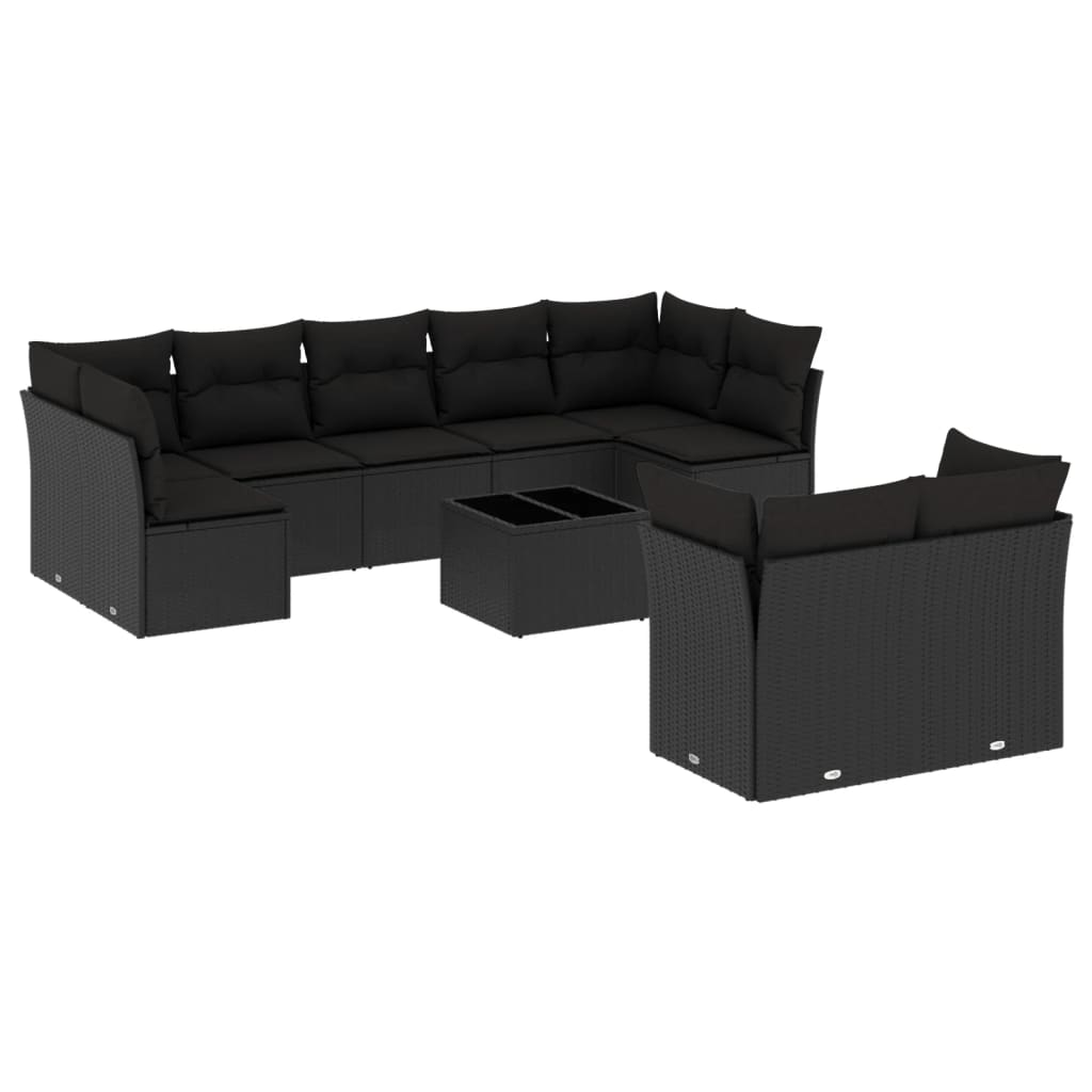 10 részes fekete polyrattan kerti ülőgarnitúra párnákkal (3249994)