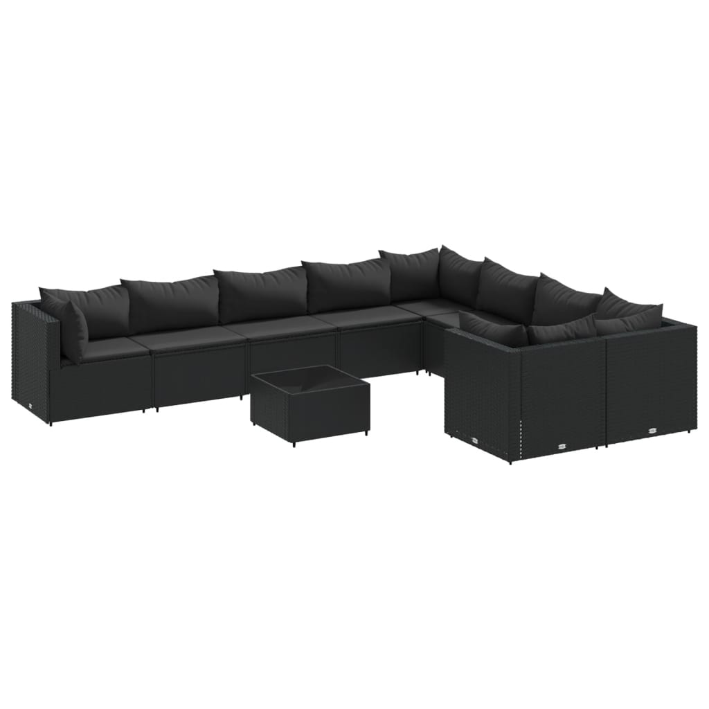 10 részes fekete polyrattan kerti ülőgarnitúra párnákkal (3308323)
