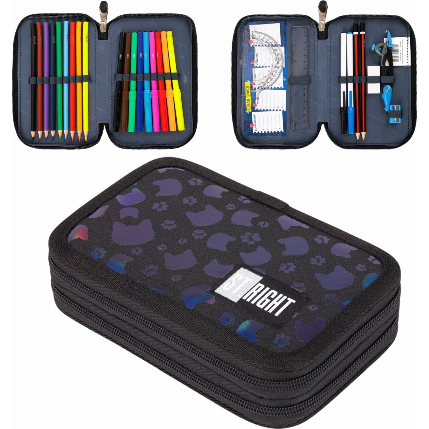 Majewski St. Right Cicás Felszerelt Emeletes Tolltartó - Black Cats (5903235664649)