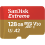 Карта памет SanDisk Extreme microSDXC 128GB, За Action Cams and Drones, До 190MB/s & 90MB/s Read/Write speeds A2 C10 V30 UHS-I U3 + SD адаптер