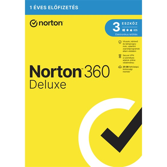 SW Norton 360 Deluxe - 21417488 - 25GB HU 1 felhasználó, 3 eszköz/1 év, elektronikus licenc