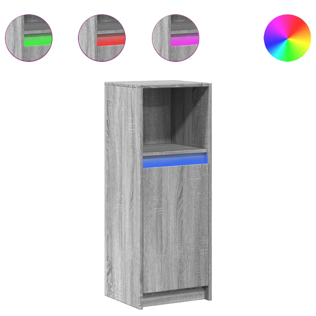 szürke sonoma szerelt fa tálalószekrény LED-del 38x34x100 cm (852171)