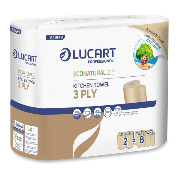Lucart Kéztörlő 3 rétegű 2 tekercs/csomag EcoNatural 2.3 _ havanna barna (821639J)
