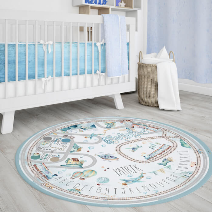 Játszószőnyeg utacskákkal fiúknak - Autók és vonatok névvel (1018p)