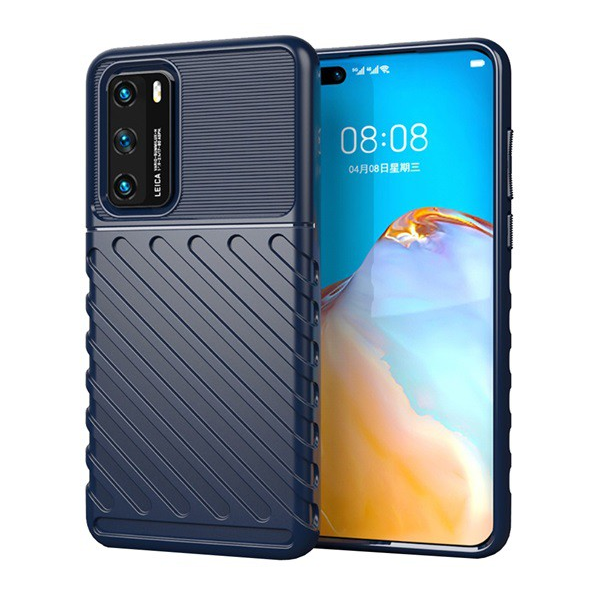 Szilikon telefonvédő (közepesen ütésálló, csíkos, dombor minta) SÖTÉTKÉK [Huawei P40] (5996457971596)