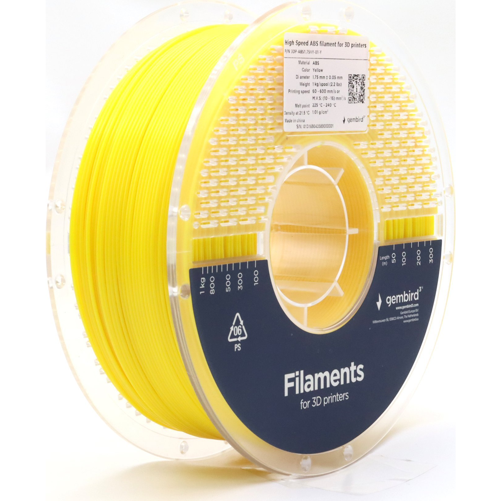 Gembird 3DP-ABS1.75HY-01-Y High Speed ABS filament Yellow 1,75mm 1kg (3DP-ABS1.75HY-01-Y)