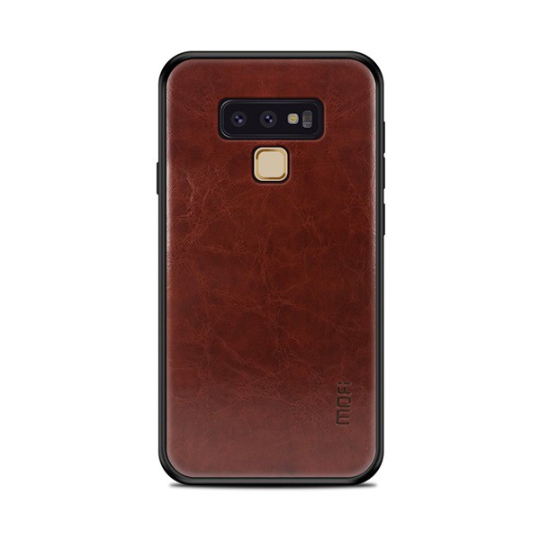 MOFI műanyag telefonvédő (szilikon keret, bőr hatású hátlap) SÖTÉTBARNA [Samsung Galaxy Note 9 (SM-N960F)] (5996457790630)
