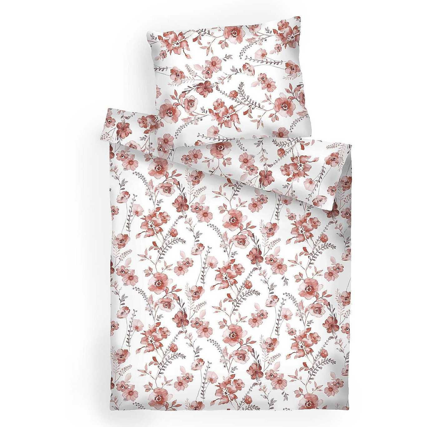 Dadka 140 × 200 cm, 70 × 90 cm ágynemű, pamut - terrakotta virágok, fehér (8596132058436)