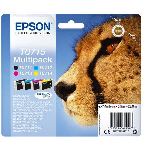 Epson T0715 blækpatron 1 stk Original Standard udbytte Sort, Blå, Magenta, Gul
