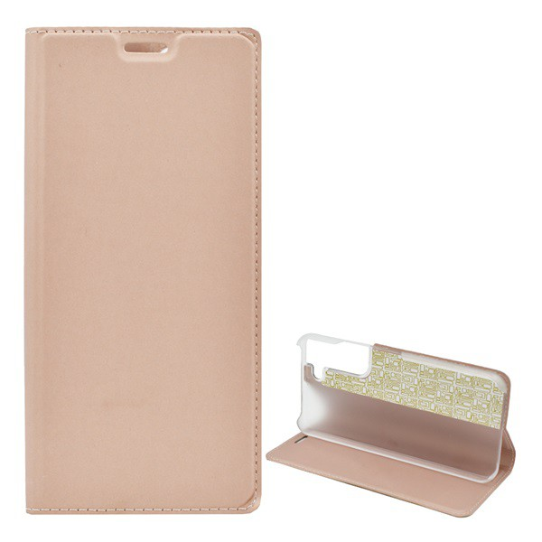 Samsung Galaxy S22 Plus 5G (Sm-S906) Стоящ калъф, кожен ефект (обръщане, отваряне настрани, функция за държач за бюро) Розово злато 2