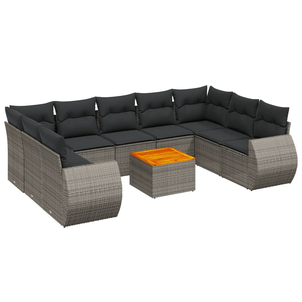 10 részes szürke polyrattan kerti ülőgarnitúra párnákkal (3225150)